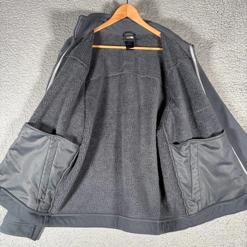 Grey North Face Zip Up Jacket Sz L With Blue Letters and Zippers Chimborazo READ